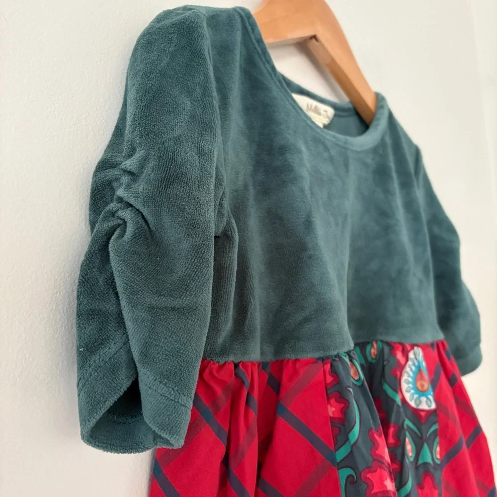Matilda Jane Dress Girls‎ Size 4 Plaid Floral Green Velvet Top